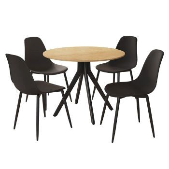 Aspen - Light Oak Round Table & 4 Black Curve Chairs (Self Assembly) (DHD) Image 1