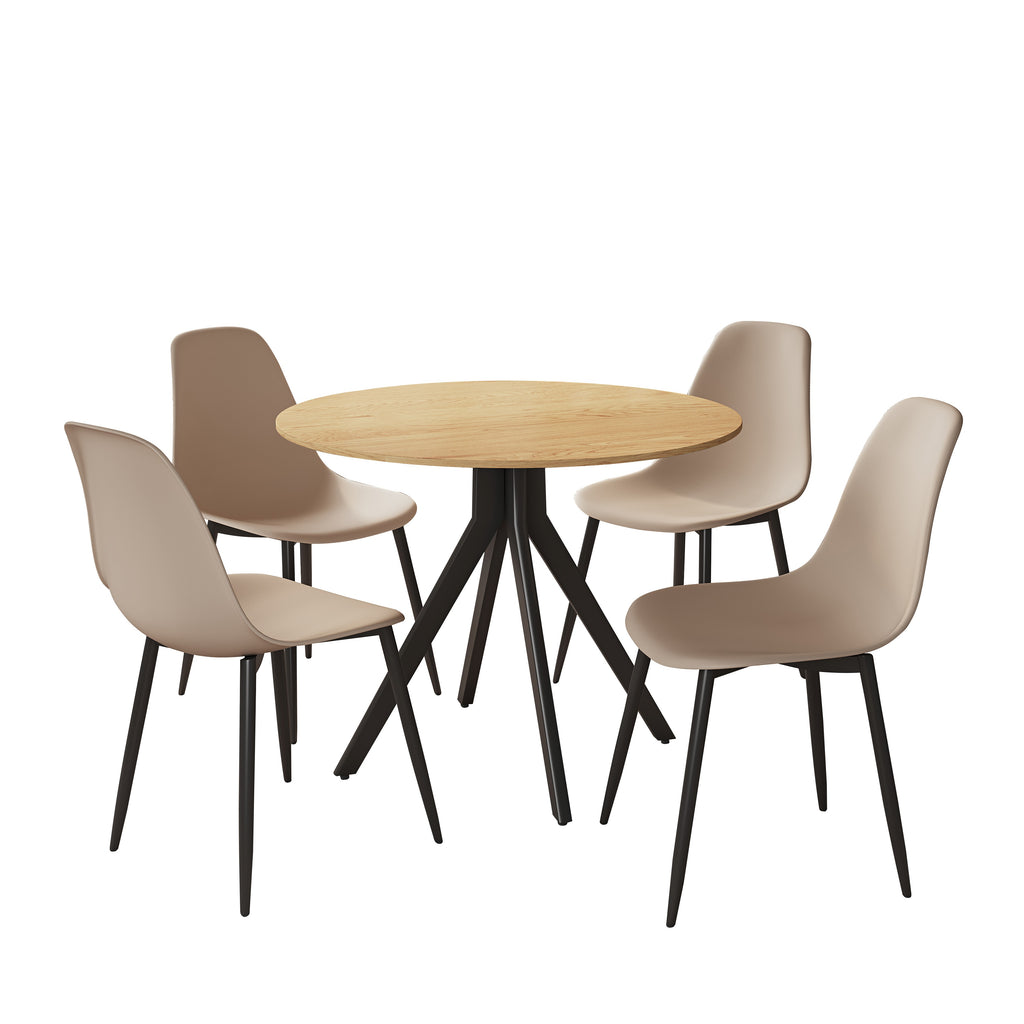 Aspen - Light Oak Round Table & 4 Calico Curve Chairs (Self Assembly) (DHD) Image 1