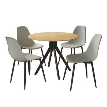 Aspen - Light Oak Round Table & 4 Light Grey Curve Chairs (Self Assembly) (DHD) Image 1