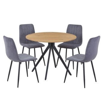 Aspen - Light Oak Round Table & 4 Straight Stitch Grey Chairs (Self Assembly) (DHD) Image 1