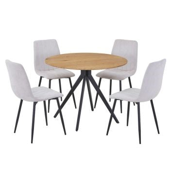 Aspen - Light Oak Round Table & 4 Straight Stitch Natural Chairs (Self Assembly) (DHD) Image 1