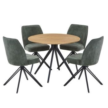 Aspen - Light Oak Round Table & 4 Swivel Green Cord Fabric Chairs (Self Assembly) (DHD) Image 1