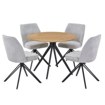 Aspen - Light Oak Round Table & 4 Swivel Light Grey Cord Fabric Chairs (Self Assembly) (DHD) Image 1