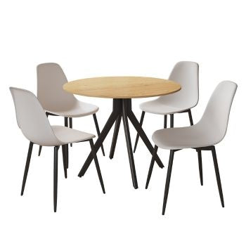 Aspen - Light Oak Round Table & 4 White Curve Chairs (Self Assembly) (DHD) Image 1
