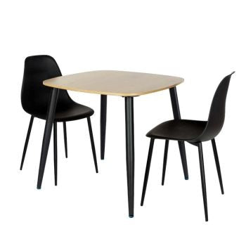 Aspen - Light Oak Square Table & 2 Black Curve Chairs (Self Assembly) (DHD) Image 1