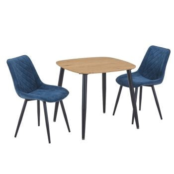 Aspen - Light Oak Square Table & 2 Diamond Stitch Blue Cord Fabric Chairs (Self Assembly) (DHD) Image 1
