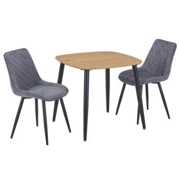 Aspen - Light Oak Square Table & 2 Diamond Stitch Grey Fabric Chairs (Self Assembly) (DHD) Image 1