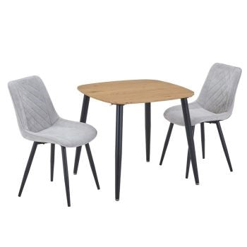 Aspen - Light Oak Square Table & 2 Diamond Stitch Light Grey Cord Fabric Chairs (Self Assembly) (DHD) Image 1
