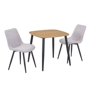 Aspen - Light Oak Square Table & 2 Diamond Stitch Natural Fabric Chairs (Self Assembly) (DHD) Image 1