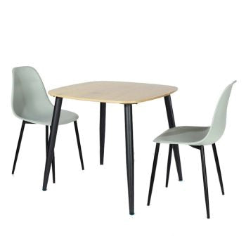 Aspen - Light Oak Square Table & 2 Light Grey Curve Chairs (Self Assembly) (DHD) Image 1