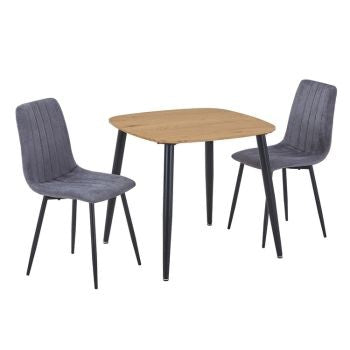 Aspen - Light Oak Square Table & 2 Straight Stitch Grey Chairs (Self Assembly) (DHD) Image 1
