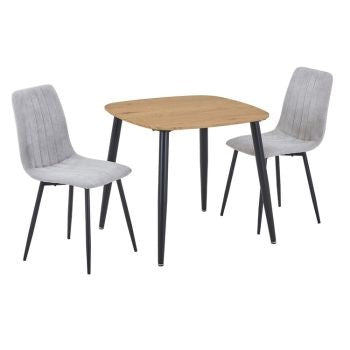 Aspen - Light Oak Square Table & 2 Straight Stitch Light Grey Cord Chairs (Self Assembly) (DHD) Image 1