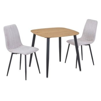 Aspen - Light Oak Square Table & 2 Straight Stitch Natural Chairs (Self Assembly) (DHD) Image 1
