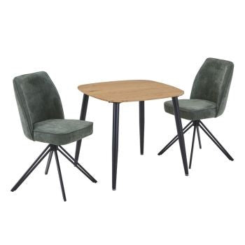 Aspen - Light Oak Square Table & 2 Swivel Green Cord Fabric Chairs (Self Assembly) (DHD) Image 1
