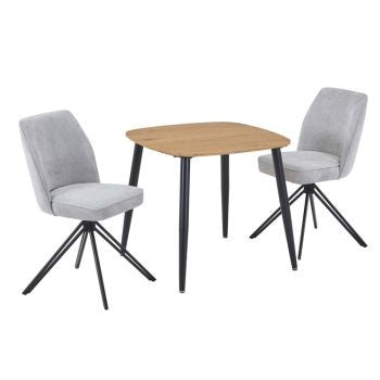 Aspen - Light Oak Square Table & 2 Swivel Light Grey Cord Fabric Chairs (Self Assembly) (DHD) Image 1