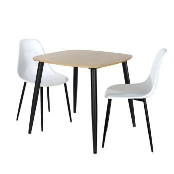 Aspen - Light Oak Square Table & 2 White Curve Chairs (Self Assembly) (DHD) Image 1