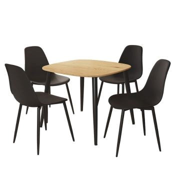 Aspen - Light Oak Square Table & 4 Black Curve Chairs (Self Assembly) (DHD) Image 1