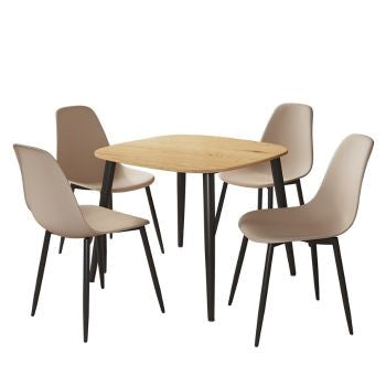 Aspen - Light Oak Square Table & 4 Calico Curve Chairs (Self Assembly) (DHD) Image 1