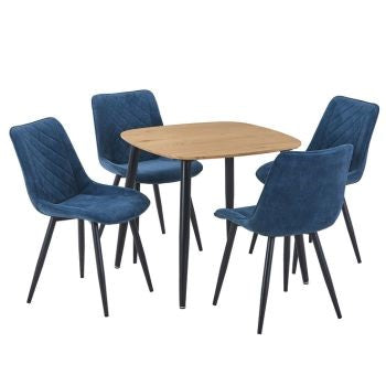Aspen - Light Oak Square Table & 4 Diamond Stitch Blue Cord Fabric Chairs (Self Assembly) (DHD) Image 1