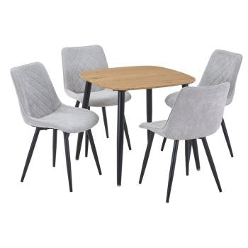 Aspen - Light Oak Square Table & 4 Diamond Stitch Light Grey Cord Fabric Chairs (Self Assembly) (DHD) Image 1