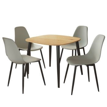 Aspen - Light Oak Square Table & 4 Light Grey Curve Chairs (Self Assembly) (DHD) Image 1