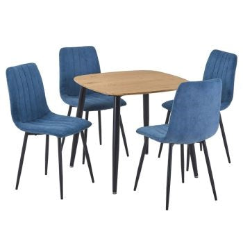 Aspen - Light Oak Square Table & 4 Straight Stitch Blue Cord Chairs (Self Assembly) (DHD) Image 1