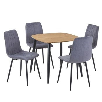 Aspen - Light Oak Square Table & 4 Straight Stitch Grey Chairs (Self Assembly) (DHD) Image 1