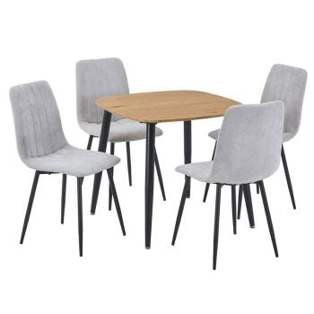 Aspen - Light Oak Square Table & 4 Straight Stitch Light Grey Cord Chairs (Self Assembly) (DHD) Image 1