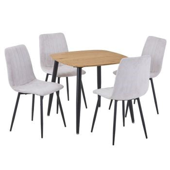 Aspen - Light Oak Square Table & 4 Straight Stitch Natural Chairs (Self Assembly) (DHD) Image 1