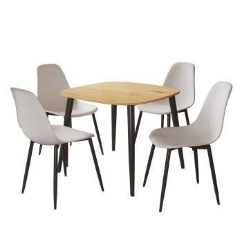 Aspen - Light Oak Square Table & 4 White Curve Chairs (Self Assembly) (DHD) Image 1
