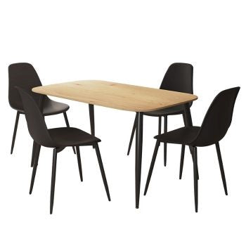 Aspen - Lt Oak Rect Table & 4 Black Curve Chair Set (Self Assembly) (DHD) Image 1