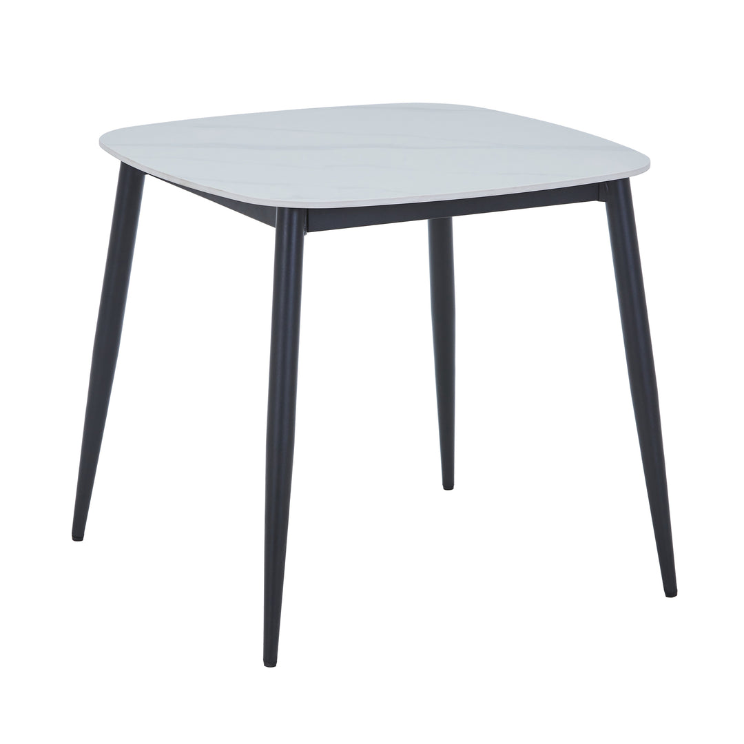Aspen - Square Dining Table, Gloss White Sintered Stone Top With Black Tapered Legs (Self Assembly) (DHD) Image 1