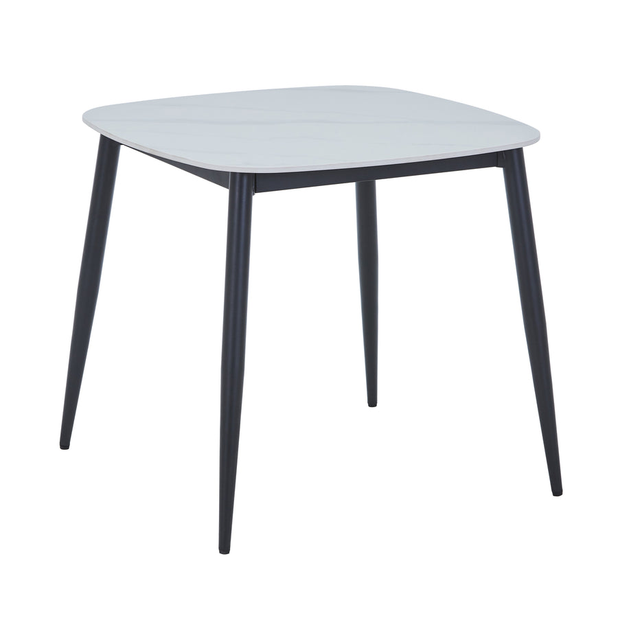 Aspen - Square Dining Table, Gloss White Sintered Stone Top With Black Tapered Legs (Self Assembly) (DHD) Image 1