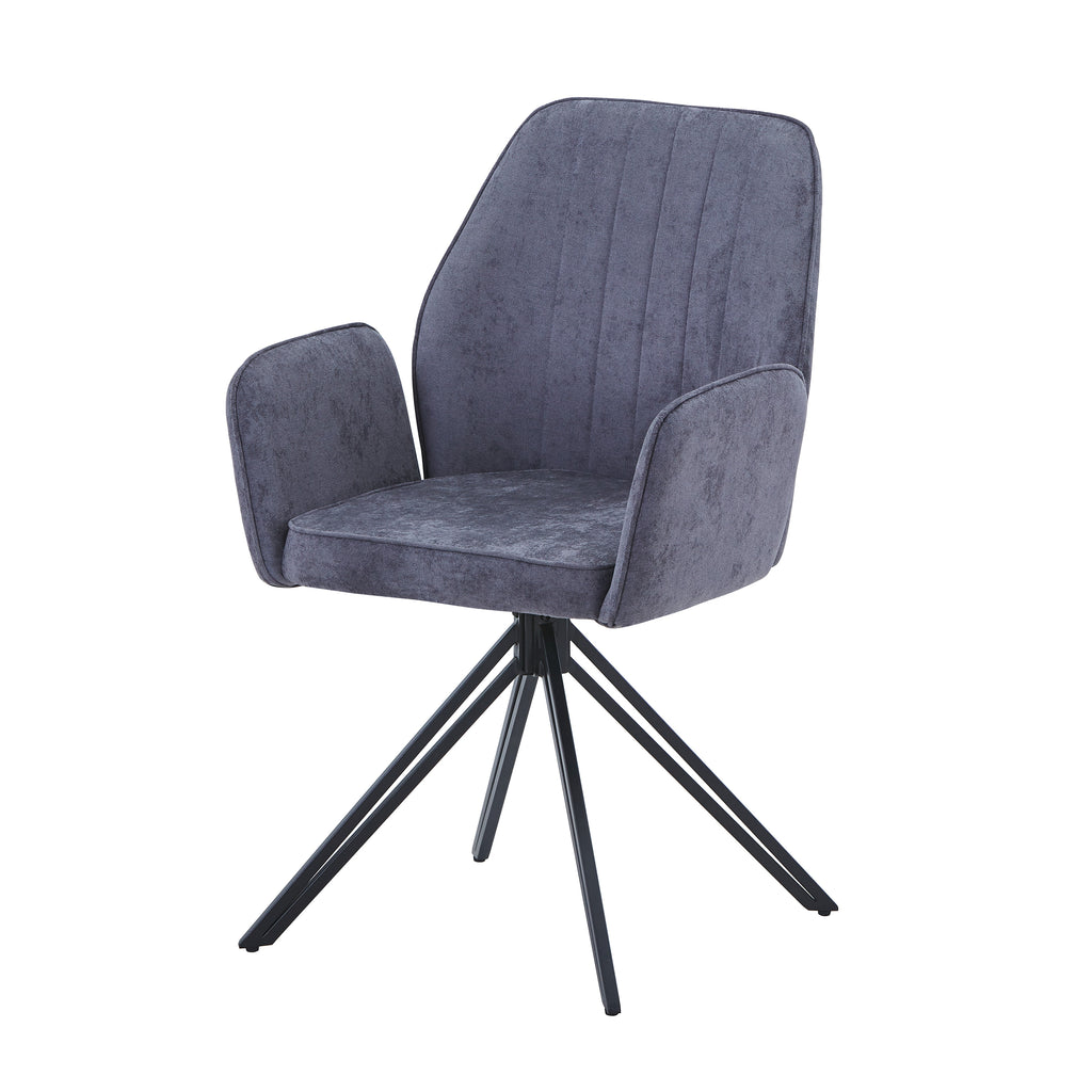 Aspen - Swivel Dining Armchair, Grey Fabric With Black Metal Legs (Pair) (Self Assembly) (DHD) Image 1