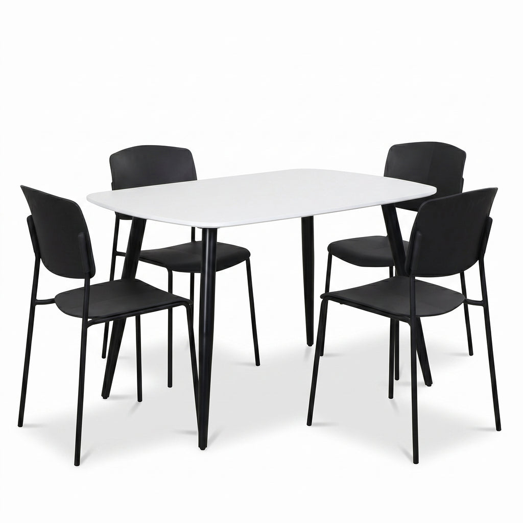Aspen - White Rectangular Table & 4 Academy Black Chairs (Self Assembly) (DHD) Image 1