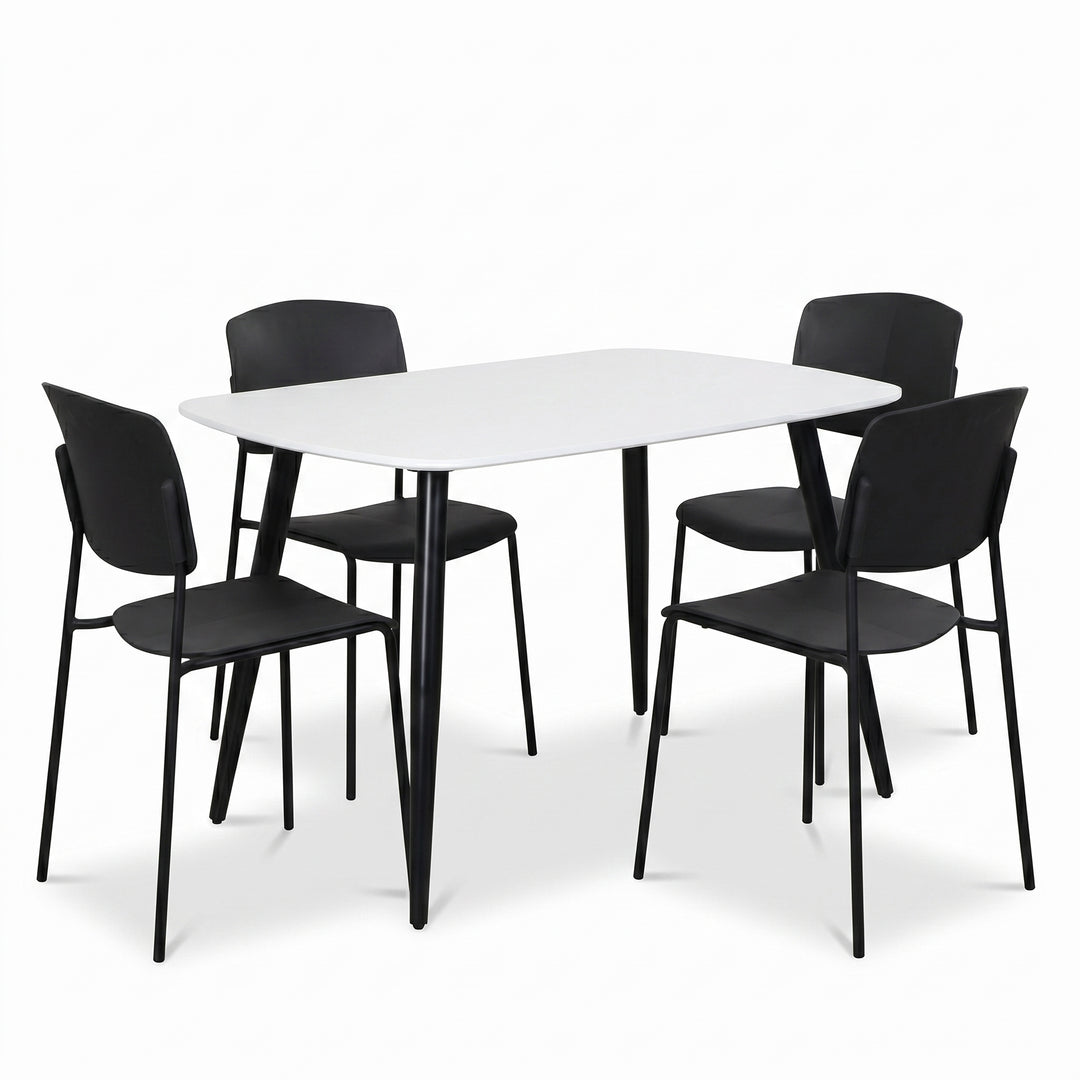 Aspen - White Rectangular Table & 4 Academy Black Chairs (Self Assembly) (DHD) Image 1