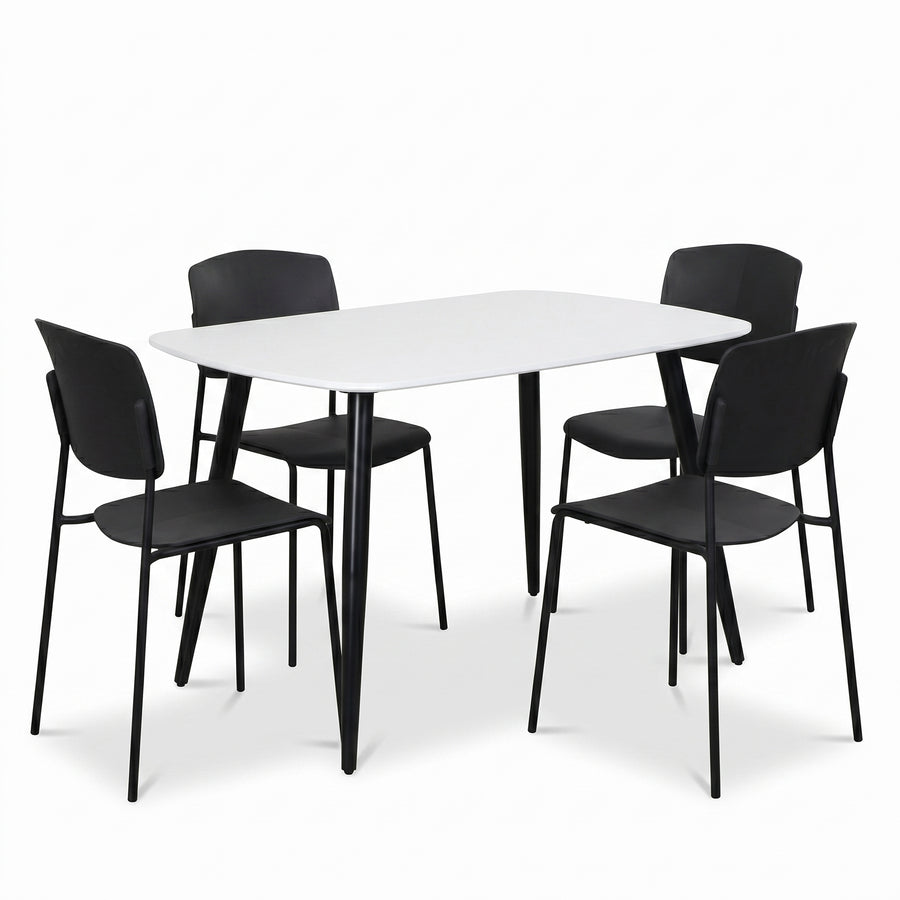 Aspen - White Rectangular Table & 4 Academy Black Chairs (Self Assembly) (DHD) Image 1