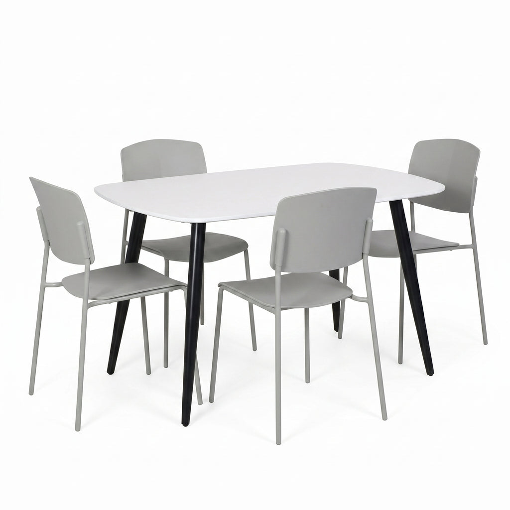 Aspen - White Rectangular Table & 4 Academy Light Grey Chairs (Self Assembly) (DHD) Image 1