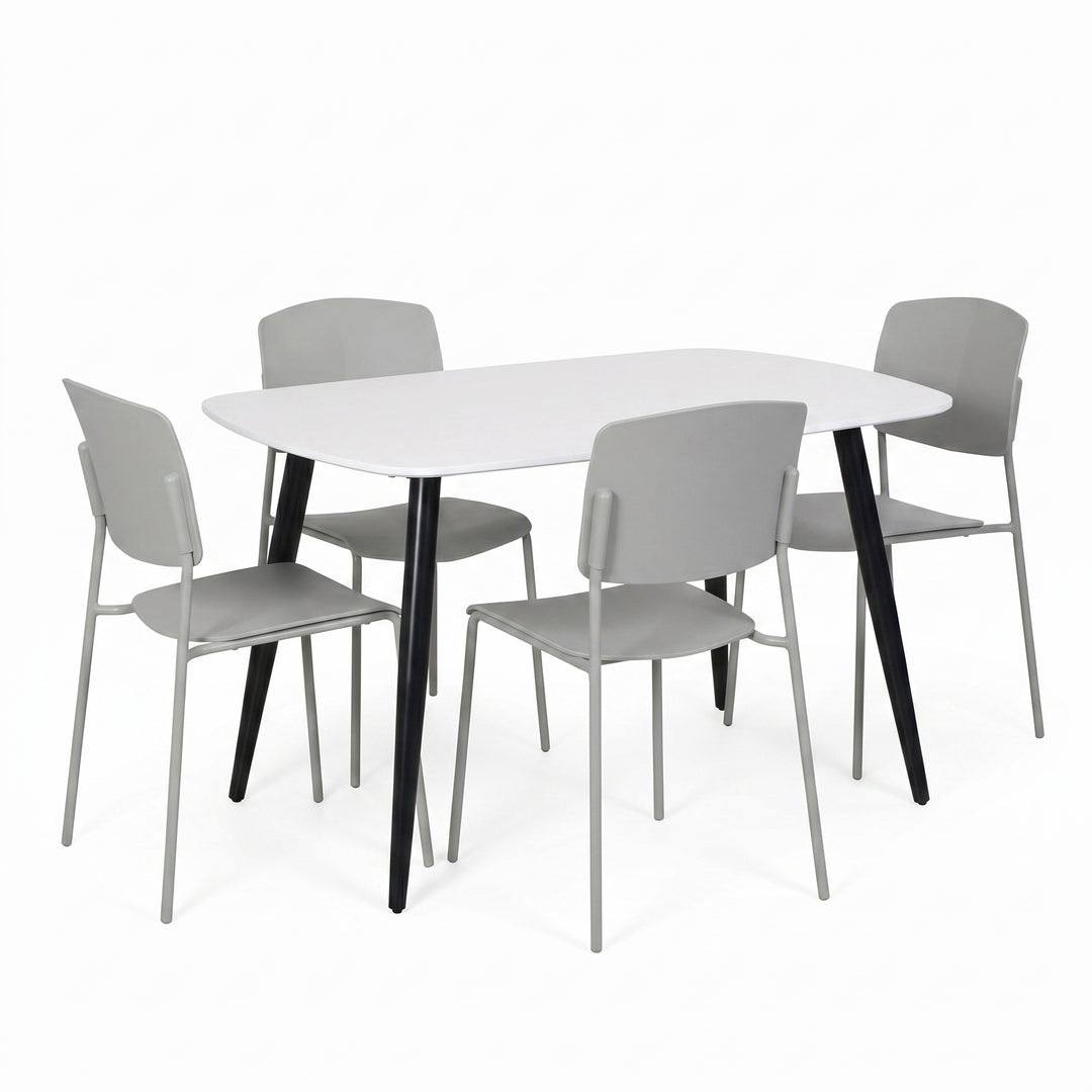 Aspen - White Rectangular Table & 4 Academy Light Grey Chairs (Self Assembly) (DHD) Image 1