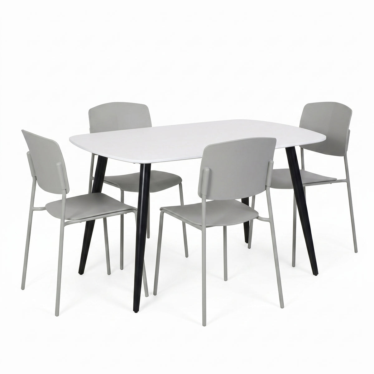 Aspen - White Rectangular Table & 4 Academy Light Grey Chairs (Self Assembly) (DHD) Image 1