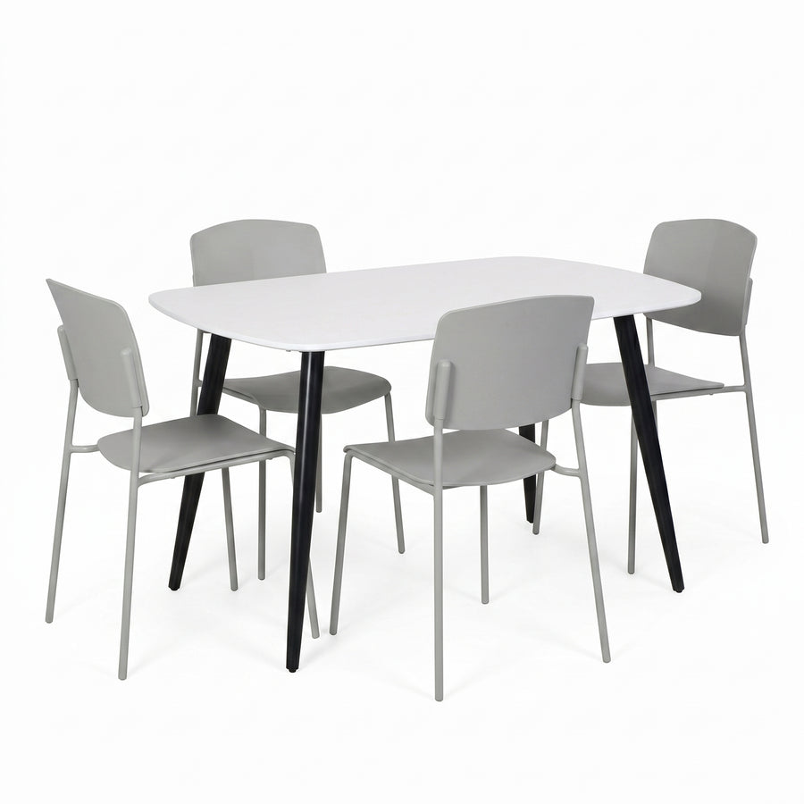 Aspen - White Rectangular Table & 4 Academy Light Grey Chairs (Self Assembly) (DHD) Image 1
