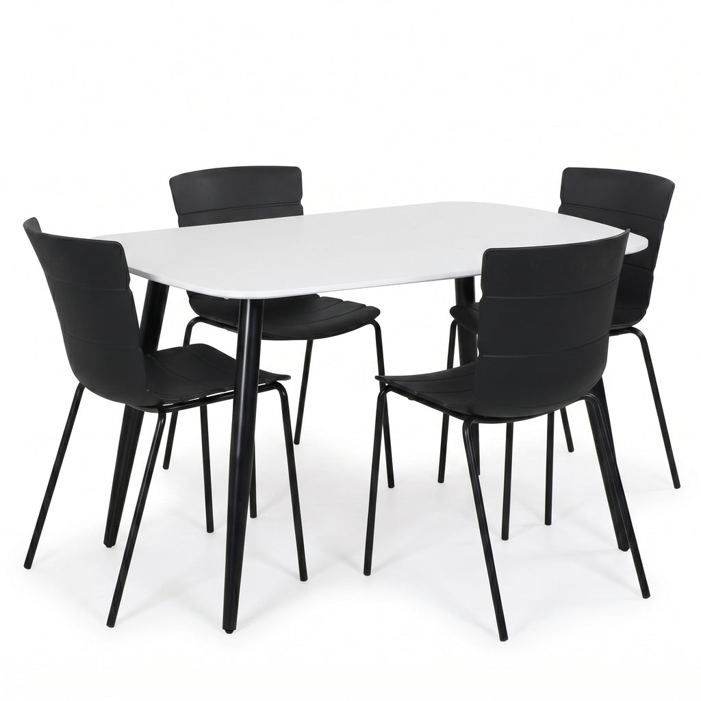 Aspen - White Rectangular Table & 4 Bali Black Chairs (Self Assembly) (DHD) Image 1