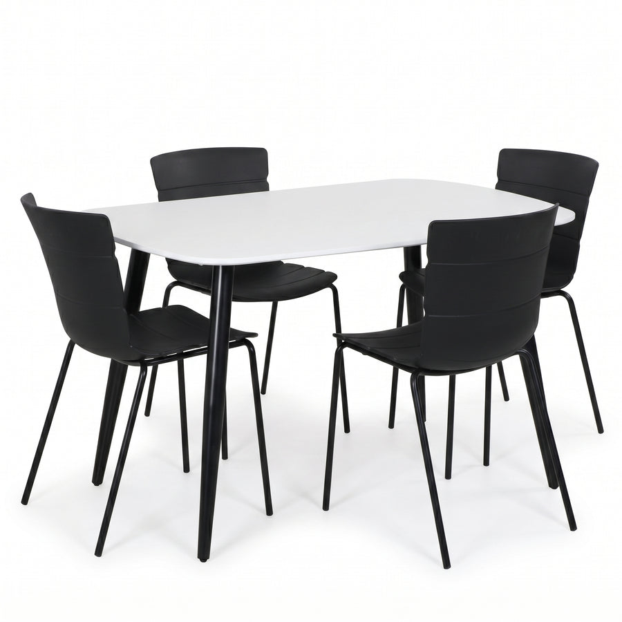 Aspen - White Rectangular Table & 4 Bali Black Chairs (Self Assembly) (DHD) Image 1