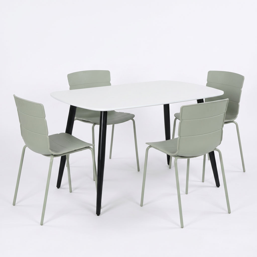Aspen - White Rectangular Table & 4 Bali Sage Green Chairs (Self Assembly) (DHD) Image 1