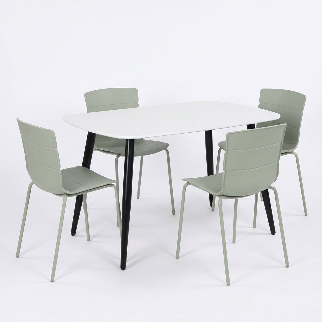 Aspen - White Rectangular Table & 4 Bali Sage Green Chairs (Self Assembly) (DHD) Image 1