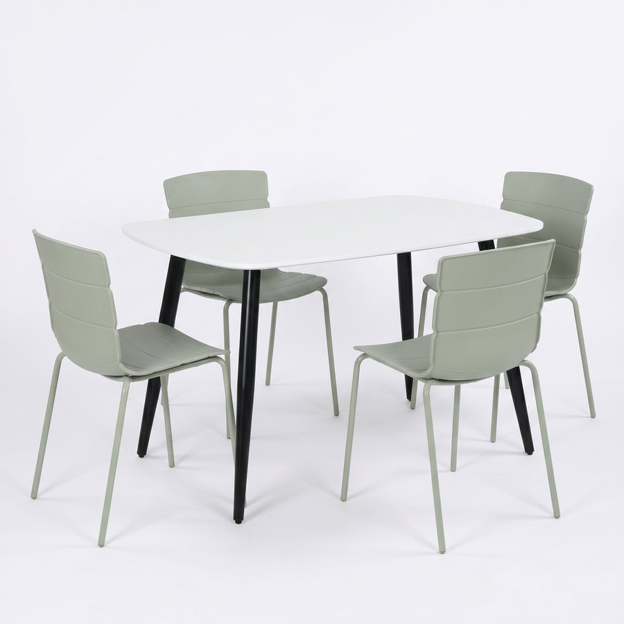 Aspen - White Rectangular Table & 4 Bali Sage Green Chairs (Self Assembly) (DHD) Image 1