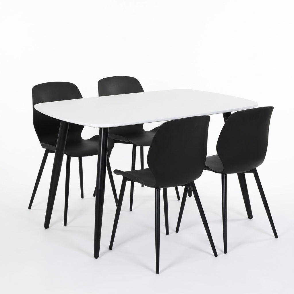 Aspen - White Rectangular Table & 4 Carnaby Black Chairs (Self Assembly) (DHD) Image 1