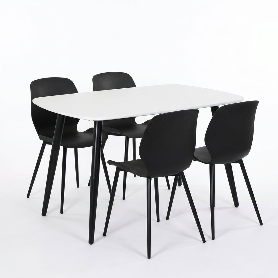 Aspen - White Rectangular Table & 4 Carnaby Black Chairs (Self Assembly) (DHD) Image 1