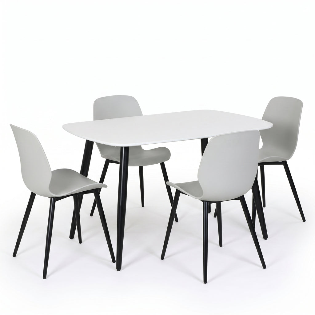 Aspen - White Rectangular Table & 4 Carnaby Light Grey Chairs (Self Assembly) (DHD) Image 1