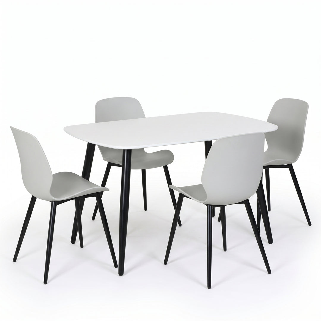Aspen - White Rectangular Table & 4 Carnaby Light Grey Chairs (Self Assembly) (DHD) Image 1